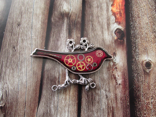 ČERVENÁ BROŽ PTAČÍ,steampunková — foto 2