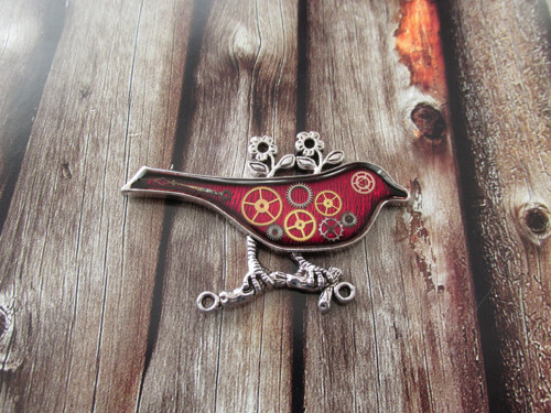 ČERVENÁ BROŽ PTAČÍ,steampunková — foto 3