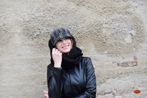 Zimní teplá bekovka s flísem - šedé káro — foto 3