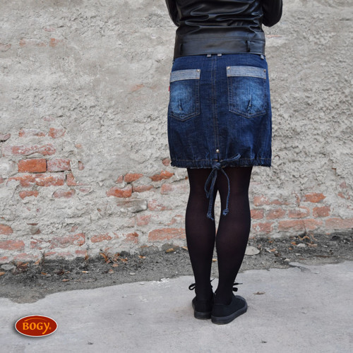 Džínová áčková elastická sukně, 4 kapsy+rozparek — foto 2