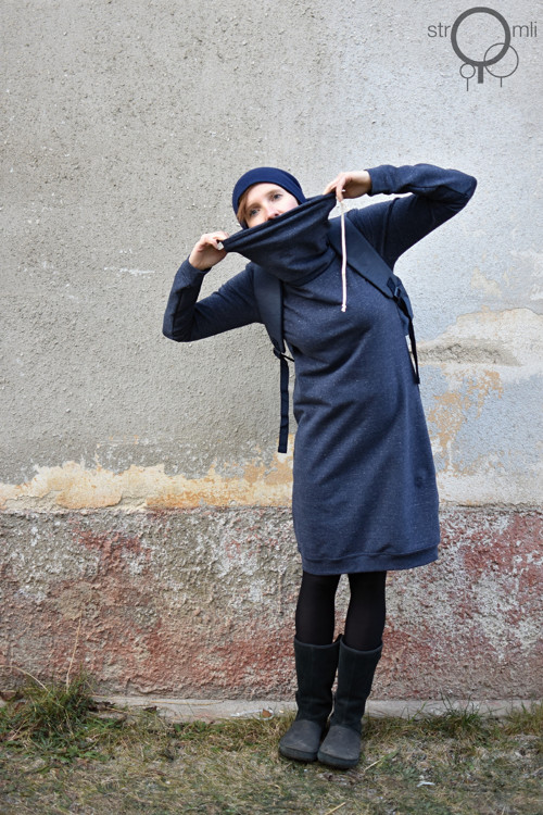 Šaty teploučké modré s melírem, vel. S — foto 3