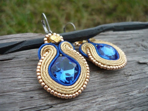 Soutache náušnice Luxury Gold&Sapphires — foto 2