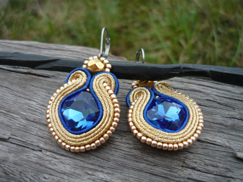 Soutache náušnice Luxury Gold&Sapphires — foto 3