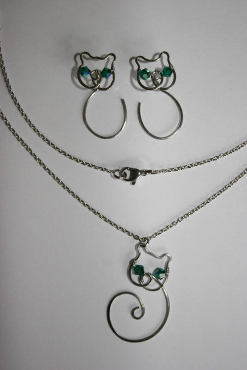 Souprava - Kočičky - chirurgická ocel - Swarovski — foto 3