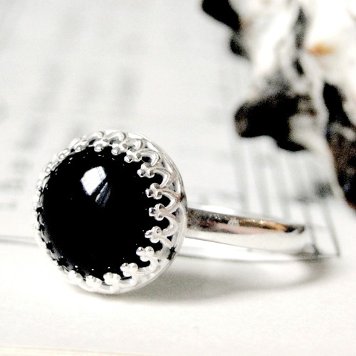 Black Agate & Silver Ag 925 / Strieborný prsteň — foto 2