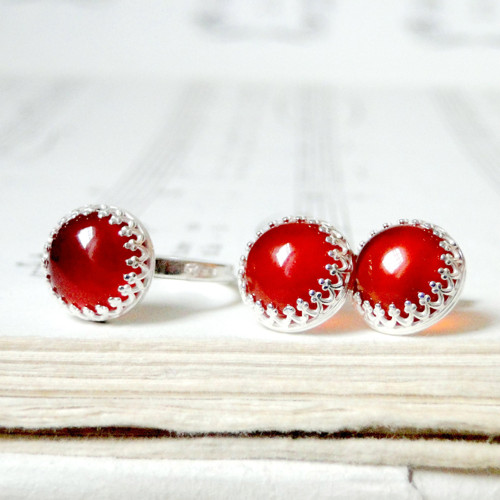 Classic Red Jade Set Silver Ag 925 / Sada šperkov — foto 5