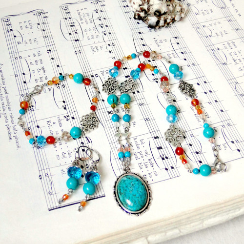 Natural Turquoise & Carnelian Set / Set šperkov — foto 3