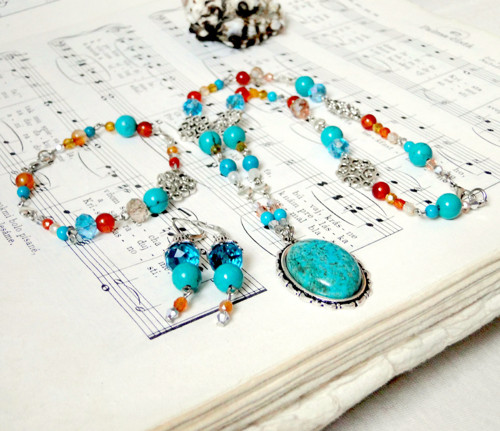 Natural Turquoise & Carnelian Set / Set šperkov — foto 5