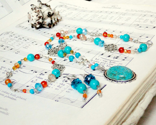 Natural Turquoise & Carnelian Set / Set šperkov — foto 6