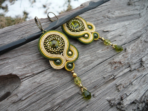 Soutache náušnice Gold Oliva — foto 2