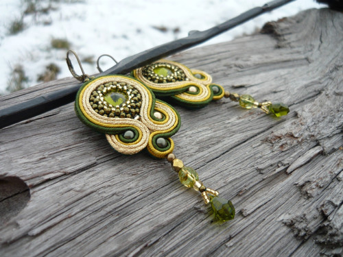 Soutache náušnice Gold Oliva — foto 3