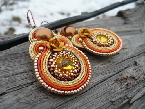 Soutache náušnice Golden Copper — foto 2