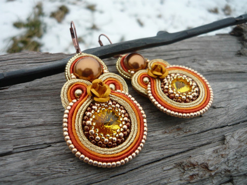 Soutache náušnice Golden Copper — foto 3
