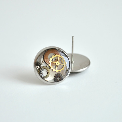 Čiré STEAMPUNK pecky, chirurgická ocel, 12mm — foto 2