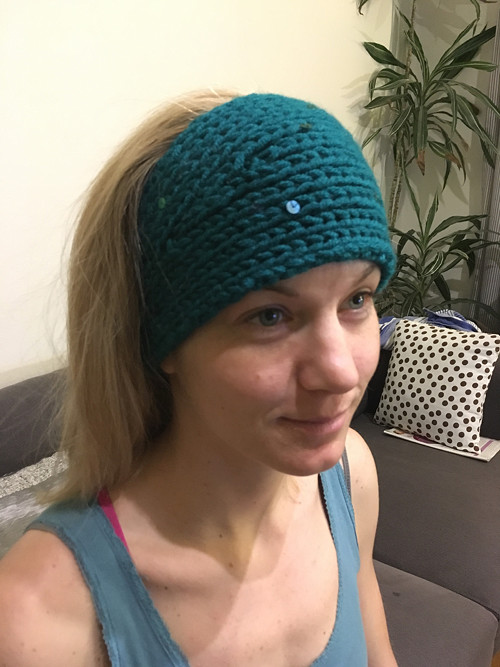 Pletená čelenka turquoise — foto 5