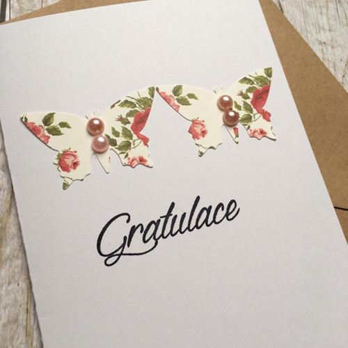 Přáníčko "Gratulace" s motýly a perličkami — foto 2