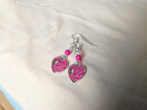 Růžová srdíčka puzzle - náušnice — foto 2