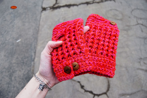 Háčkované nátepníky, tlapkohřejky pink/red — foto 2