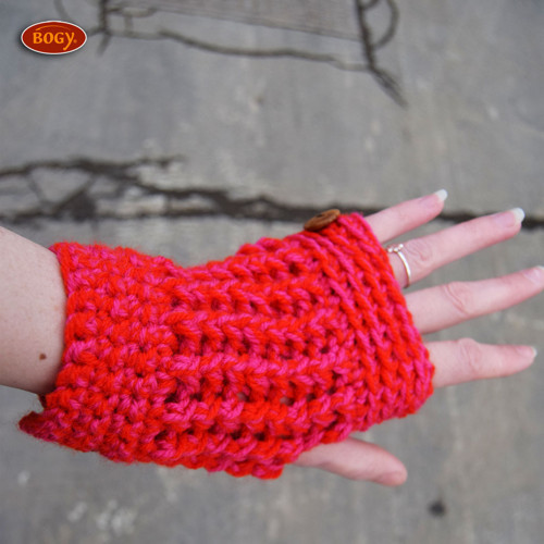 Háčkované nátepníky, tlapkohřejky pink/red — foto 6