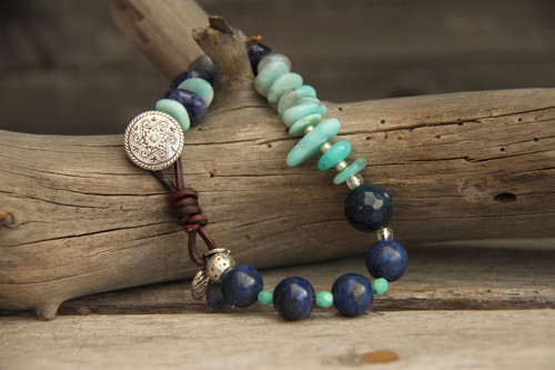 Bohemian náramok amazonit a lapis lazuli — foto 3