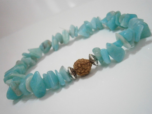 "Amazonit/Rudraksha" - minerálový náramek — foto 3