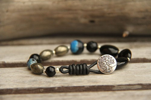 Bohemian náramok onyx, achát, pyrit — foto 2
