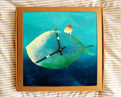 Keramické hodiny 33x33cm - Ryba s domkem — foto 2