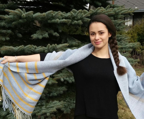 "Nebe bez mraků" - ručně tkaná šála/pléd — foto 3