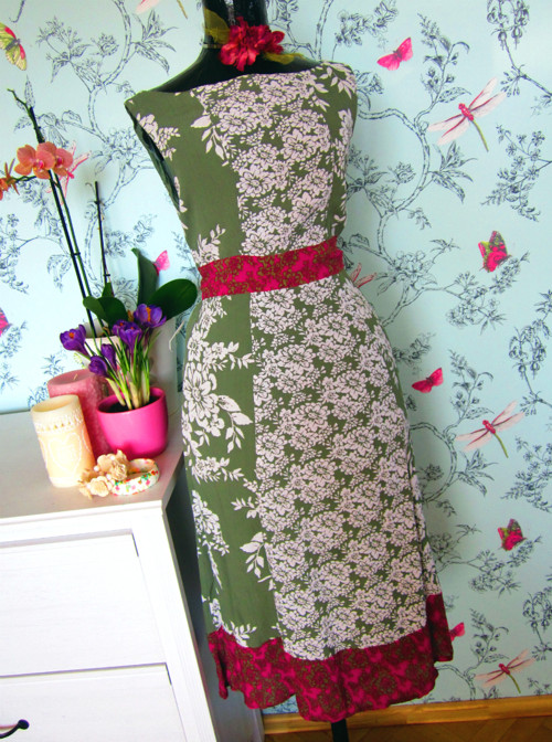 Šaty khaki&fuchsie rozkvetlé — foto 3