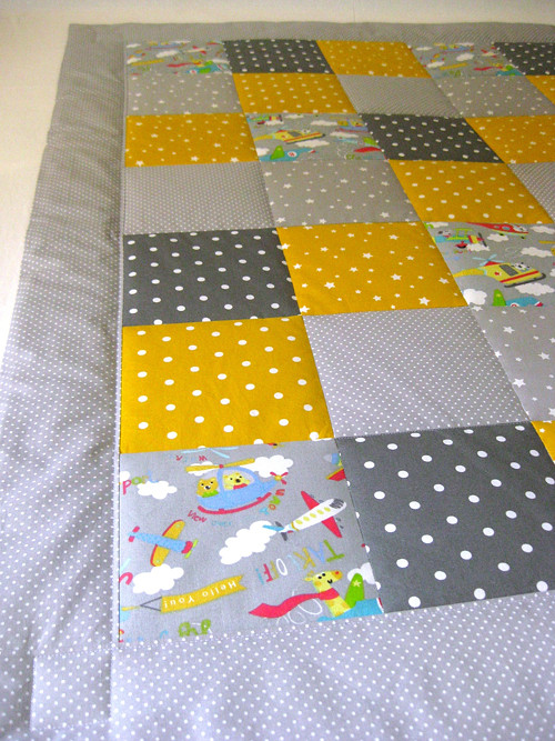 PATCHWORK dětská deka 95x125 - šedožlutá — foto 3