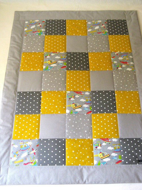 PATCHWORK dětská deka 95x125 - šedožlutá — foto 4