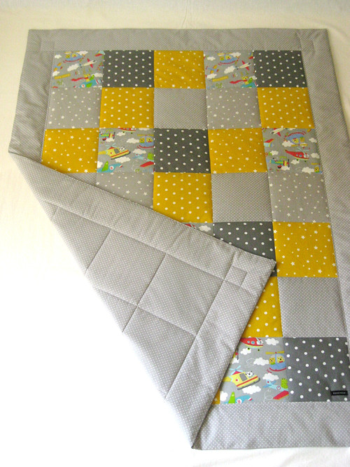 PATCHWORK dětská deka 95x125 - šedožlutá — foto 5