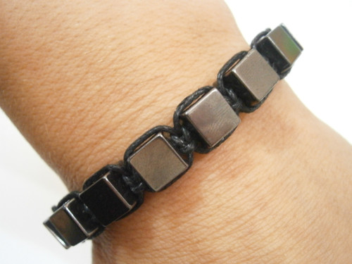 Hematitový náramek (macramé) - unisex — foto 2