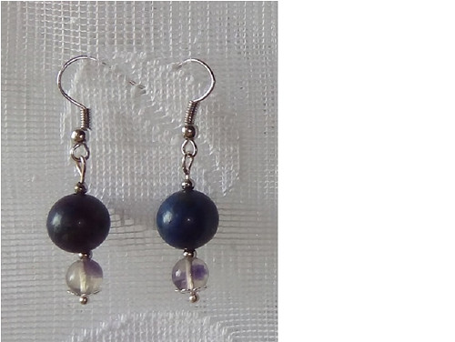 Náušnice - Lapis Lazuli - Fluorit — foto 2
