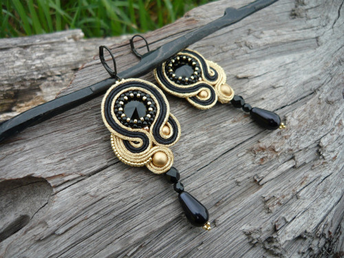 Soutache náušnice Luxury Black&Gold — foto 2