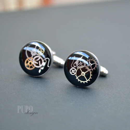Černé Manžetové Knoflíčky -Steampunk — foto 4