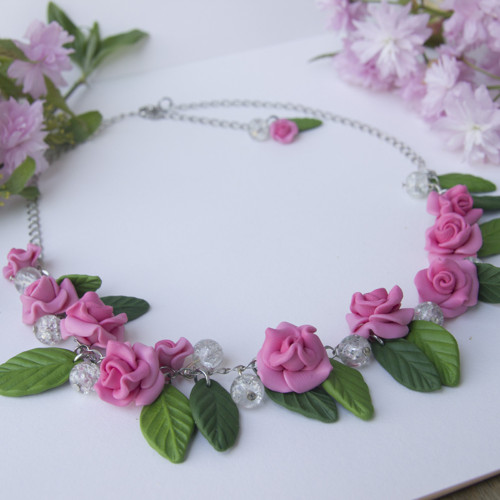 Náhrdelník a náušnice - Ružová a rosa — foto 2