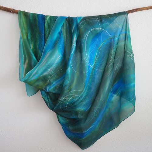 Aqua - hedvábná šála 90 x 180 cm — foto 5