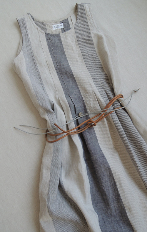 LINN - šaty len - přírodní / indigo — foto 3