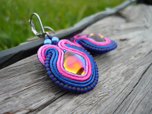 Soutache náušnice Magic Blue Fuchsia — foto 2