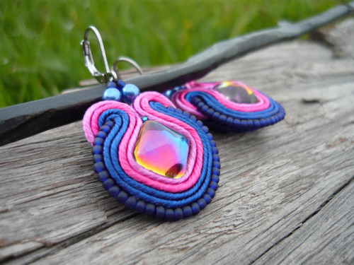 Soutache náušnice Magic Blue Fuchsia — foto 4