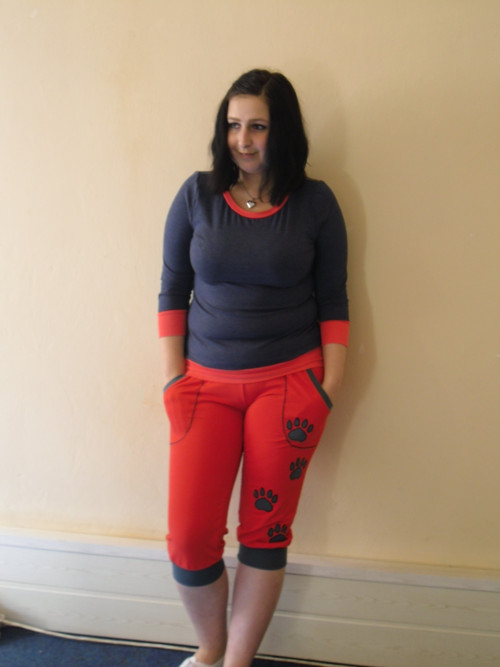 Dámské 3/4 tepláky červenošedé.. S - XL — foto 3