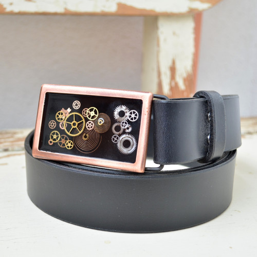 Černý pásek s měděnou sponou,černou,steampunk — foto 2