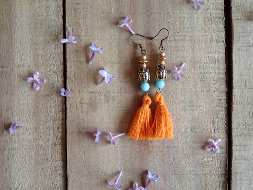 Boho naušnice s buddhou a amazonitem — foto 2