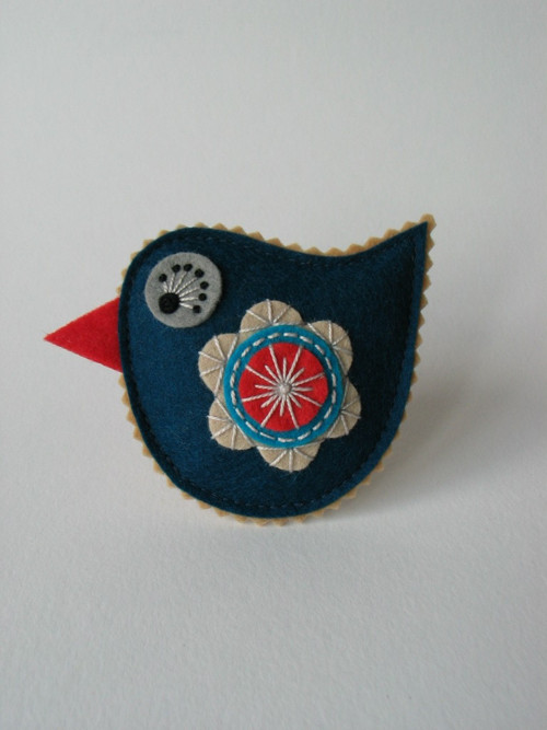 Brož ptáček- "MARINE"; modrá (Petrol Blue) — foto 2