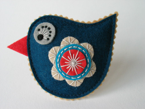 Brož ptáček- "MARINE"; modrá (Petrol Blue) — foto 3