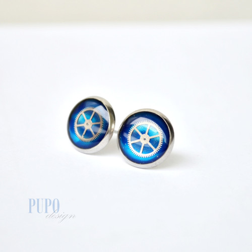 Modré pecky,chirurgická ocel,10mm,steampunkové — foto 3