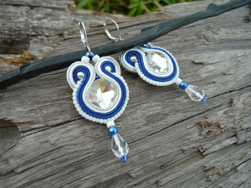 Soutache náušnice FOLKlórní modro-bílé — foto 3