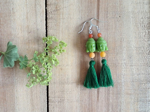 Boho naušnice s buddhou a achátem — foto 5
