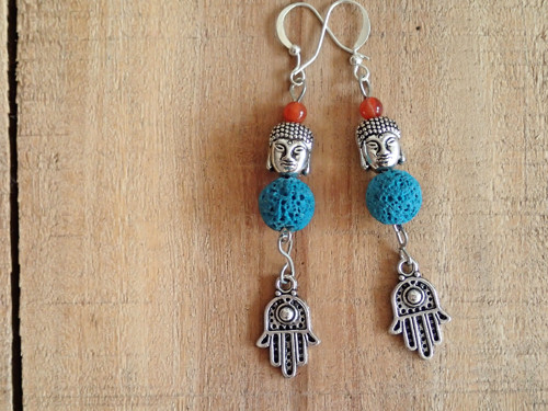 Boho naušnice s lávou a achátem — foto 2